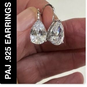 PAJ Sterling Silver .925 Dangle Drop Pear Shape Earrings NWOT